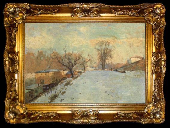framed  Albert Lebourg Road on the Banks of the Seine at Neuilly in Winter, ta009-2
